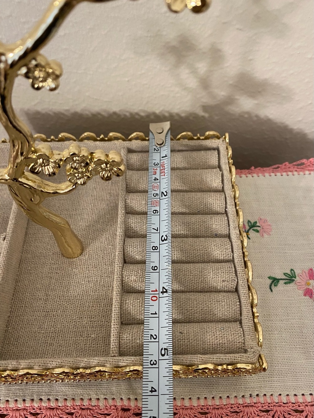Gold Floral Jewelry Organizer Tree with Fabric Tray - Picture 7 of 7
